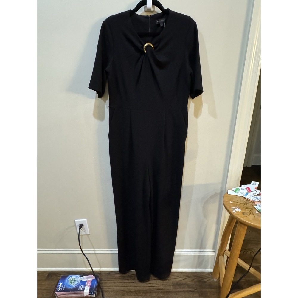 Donna Karan Black O-Ring Straight-Leg Twist Front Jumpsuit Size 12 - Picture 5 of 16